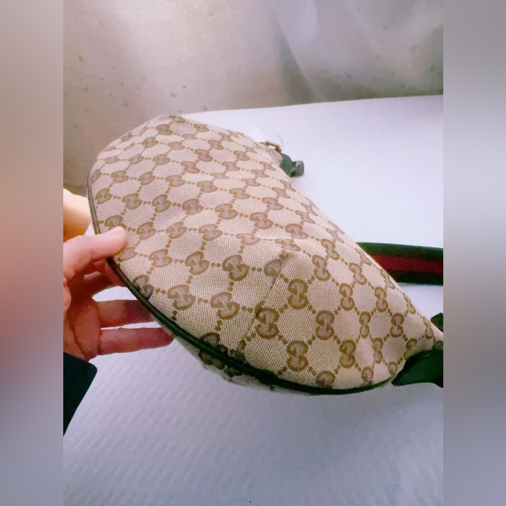 Gucci‎ GG canvas half moon hobo crossbody bag signature red and green web strap - Picture 4 of 16